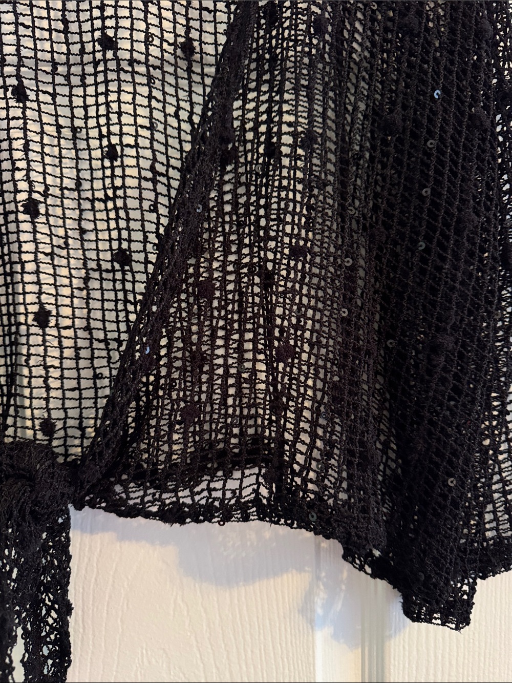 Veja Sheer Black Open-Knit Tie-Front Shrug - Picture 2 of 6
